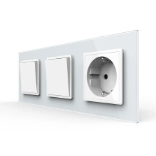 Двухклавишный выключатель (1-1) с розеткой LIVOLO белое матовое стекло.