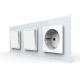 Двоклавішний вимикач (1-1) з розеткою LIVOLO білий матовий скло