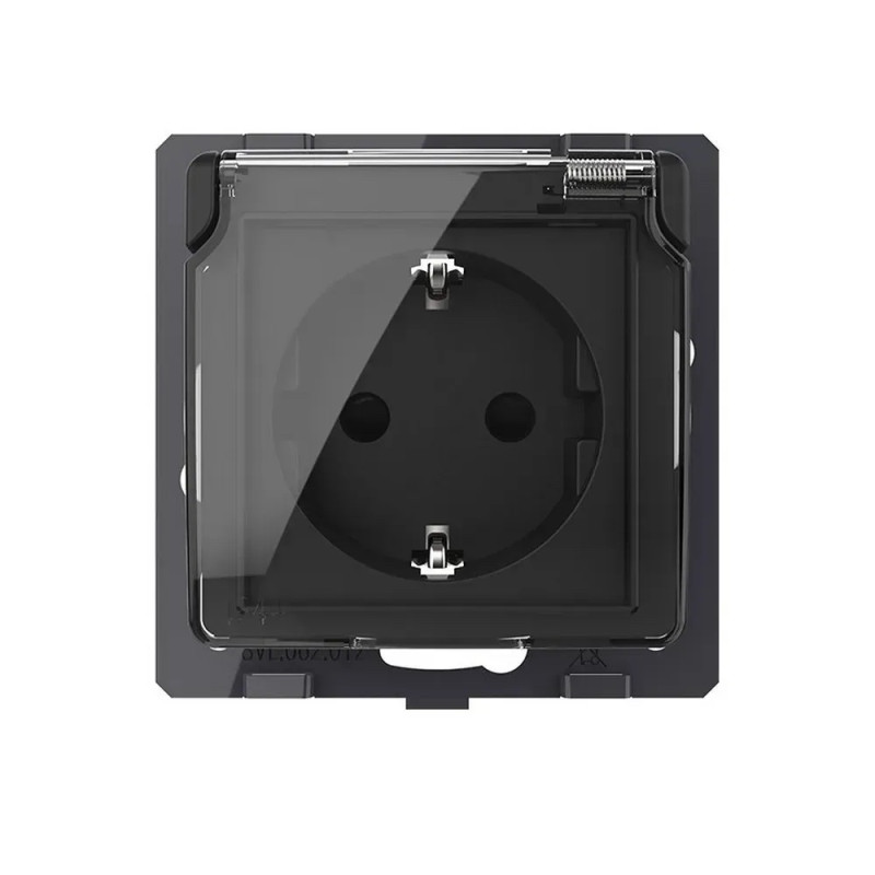 Влагозащищенная розетка LIVOLO с крышкой, черная, IP44, 16А 230В, с заземлением и шторками, модуль (V