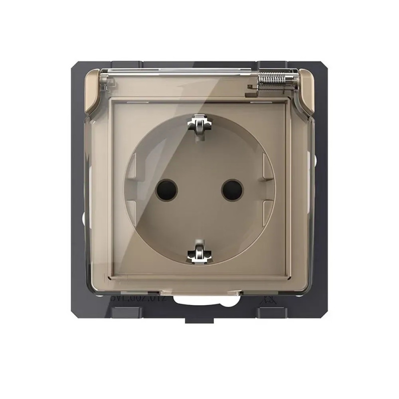 Влагозащищенная розетка LIVOLO с крышкой, золотая, IP44, 16А 230В, с заземлением и шторками, модуль (