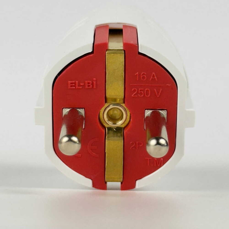 Вилка штепсельна EL-BI з ручкою з заземленням біло-червона інд. уп. ( 505-005111-800 )