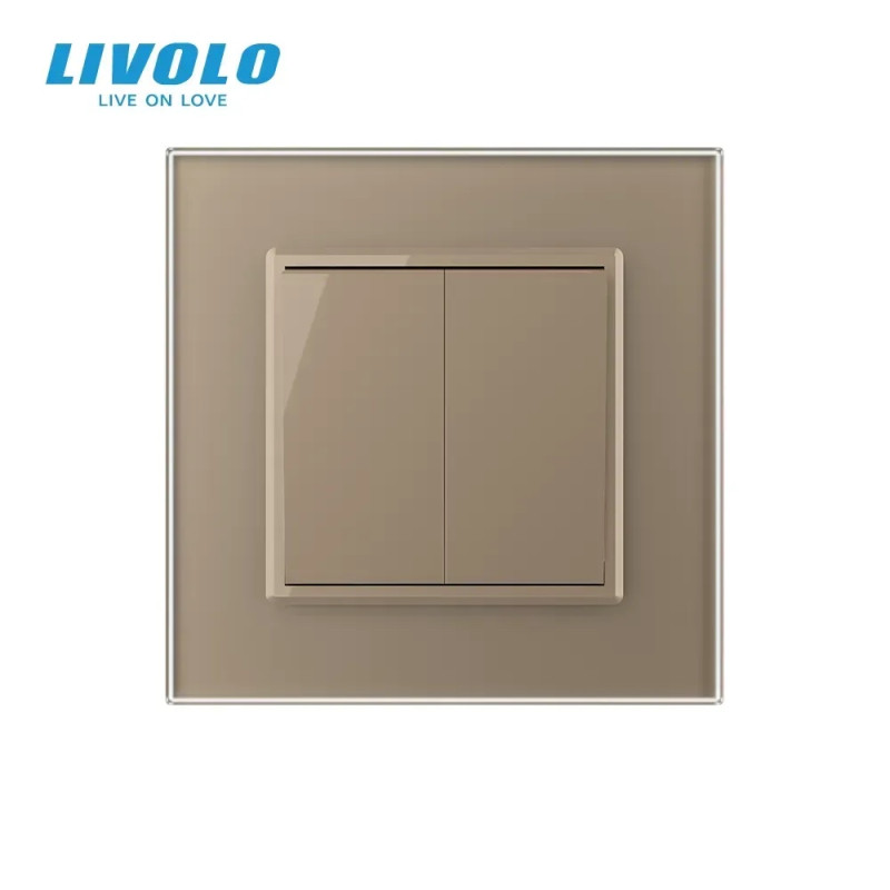 Выключатель универсальный 2-клавишный LIVOLO золотой матовый стекло 250В 10А