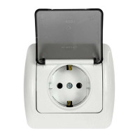 Розетка одинарная с/з и крышкой EL-BI Zirve белая Fixline (501-010201-218)