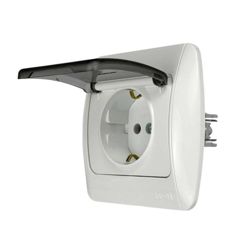 Розетка одинарная с/з и крышкой EL-BI Zirve белая Fixline (501-010201-218)