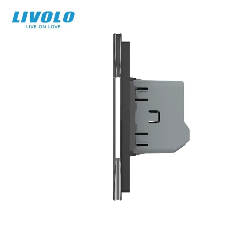 Безконтактний вимикач 2 сенсора (1-1) Livolo чорний скло (VL-C701/C701-PRO-12)
