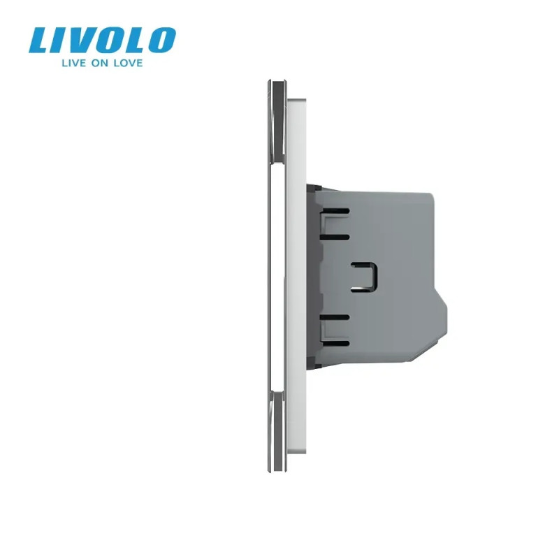 Безконтактний вимикач 2 сенсора (1-1) Livolo сірий скло (VL-C701/C701-PRO-15)