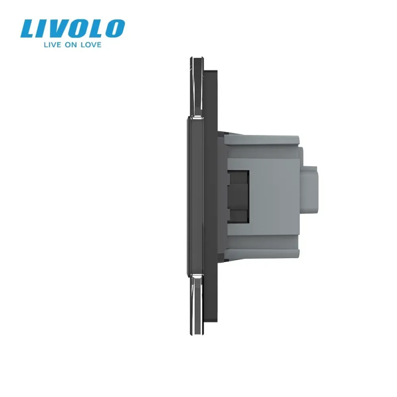 Безконтактний вимикач 1 сенсор 1 розетка Livolo чорний скло (VL-C701/C7C1EU-PRO-12)