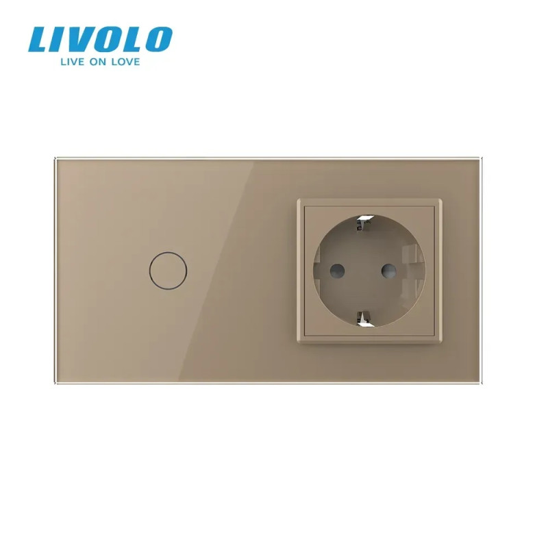 Бесконтактный выключатель 1 сенсор 1 розетка Livolo золото стекло (VL-C701/C7C1EU-PRO-13)