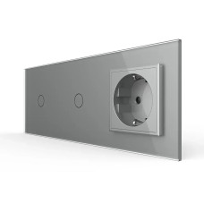 Безконтактний вимикач 2 сенсора (1-1) 1 розетка Livolo сірий скло (VL-C701/C701/C7C1EU-PRO15)