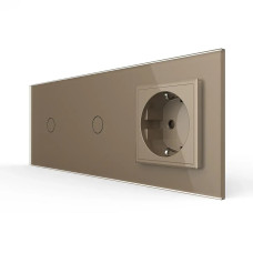 Бесконтактный выключатель 2 сенсора (1-1) 1 розетка Livolo золото стекло (VL-C701/C701/C7C1EU-PRO13)