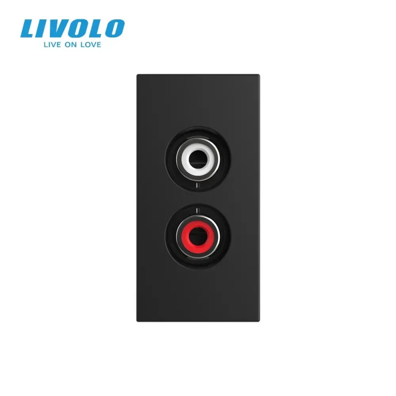 Аудіо розетка RCA (тюльпан) LIVOLO, чорна, модуль 0.5 поста, для колонок / підсилювача (VL-FCAU-1BP)