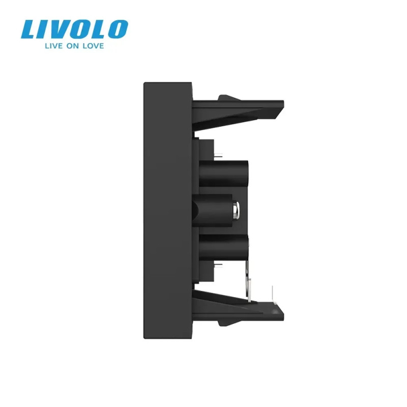 Аудіо розетка RCA (тюльпан) LIVOLO, чорна, модуль 0.5 поста, для колонок / підсилювача (VL-FCAU-1BP)