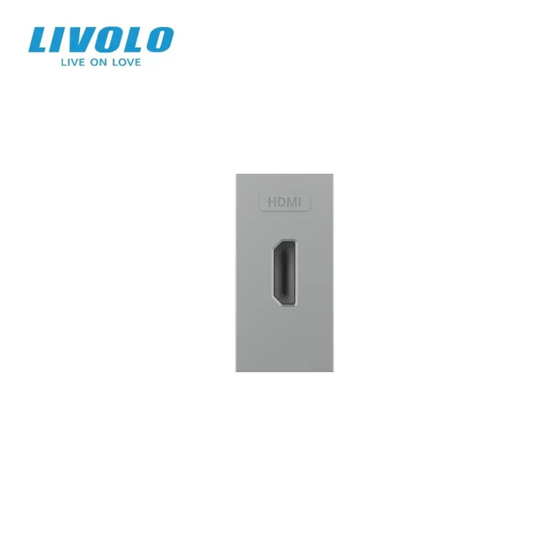 HDMI розетка LIVOLO 1.4, серая, модуль 0.5 поста, для телевизора/ПК (VL-FCHD-1IP)