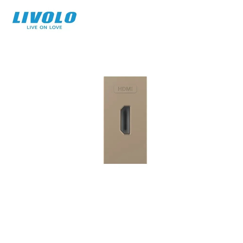 HDMI розетка LIVOLO 1.4, золотая, модуль 0.5 поста, для телевизора/ПК (VL-FCHD-1AP)