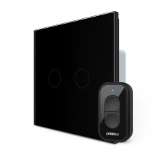 2-сенсорный радиоуправляемый (дистанционный) сенсорный выключатель LIVOLO черное стекло, с пультом ДУ, 5А 230