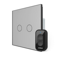2-сенсорный радиоуправляемый (дистанционный) сенсорный выключатель LIVOLO серый матовое стекло, с пультом ДУ,