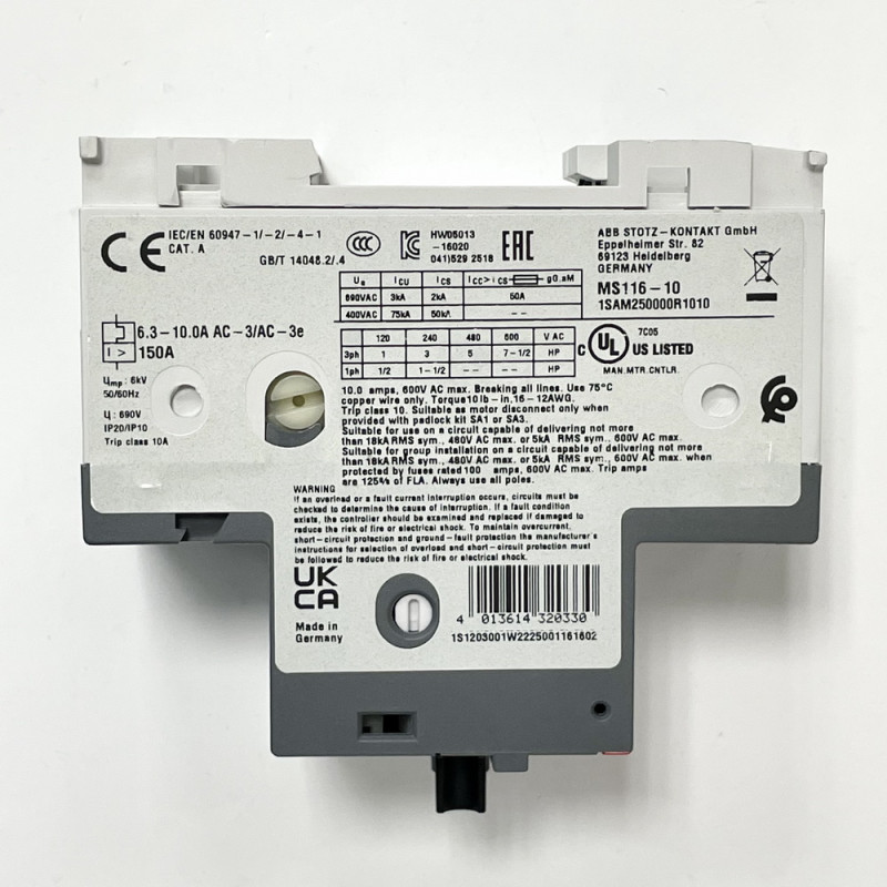 Автомат захисту двигуна ABB MS116-10 (6,3A-10А) ( 1SAM250000R1010 )