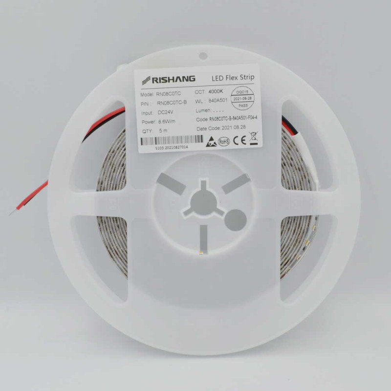 Светодиодная лента RISHANG 24V 8.6W 4000K 120led IP20 ( RN08C0TC-B ) бухта 5м