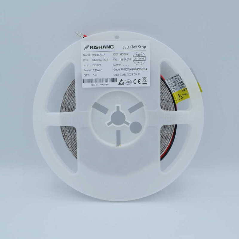 Світлодіодна стрічка RISHANG 12V 8,6W 6500K 120led IP20 ( бухта 5м ) ( RN08C0TA-B )