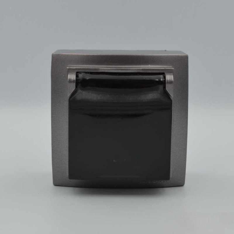 Розетка Nilson Themis антрацит 1-я с заземлением с крышкой ( 26161018 )