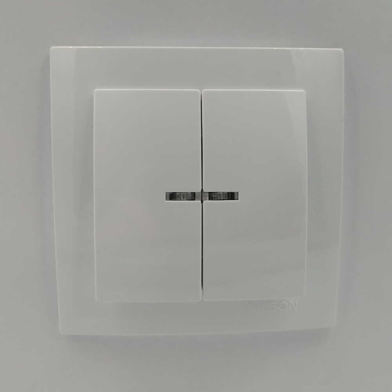 Выключатель двухклавишный с подсветкой NILSON Touran белый 24111004