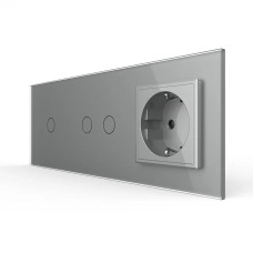 Умный сенсорный проходной/перекрестный выключатель 3 сенсора (1-2) 1 розетка Livolo серое стекло (VL-C70)