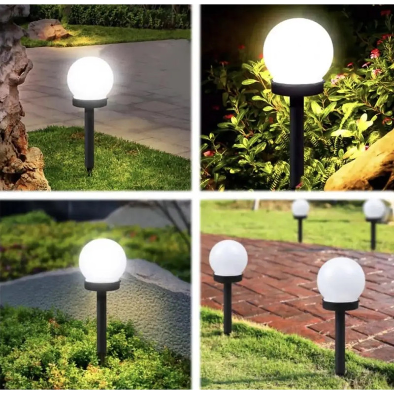 Набор садовых светильников на солнечной батарее белый пластиковый шар 10см.(3шт./уп.)