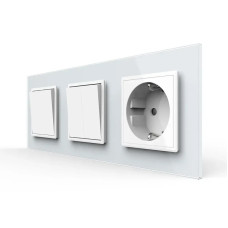 Трехклавишный выключатель (1-2) с розеткой LIVOLO белое матовое стекло.