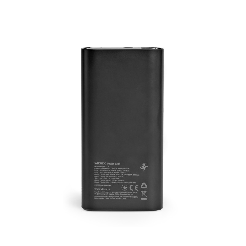 Повербанк 20000mAh VIDEX VPB-320 22.5W Black