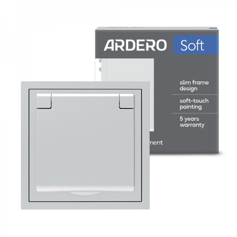 Розетка с заземлением, крышкой и шторками, механизм серебро 16А Soft ER131-S ARDERO (без рамки) 80796