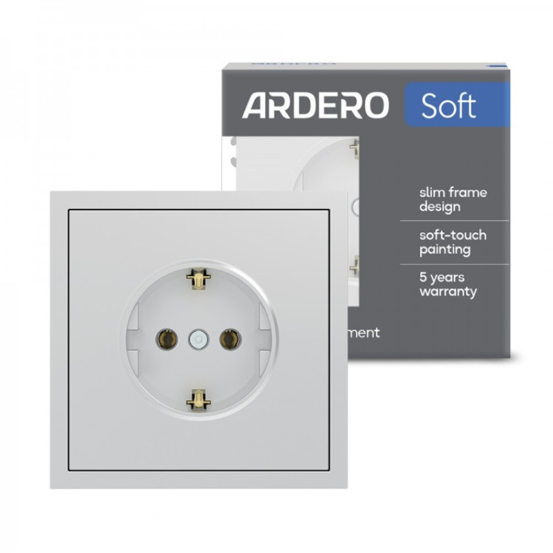 Розетка с заземлением, механизм серебро 16А Soft ER121-S ARDERO (без рамки) 80795