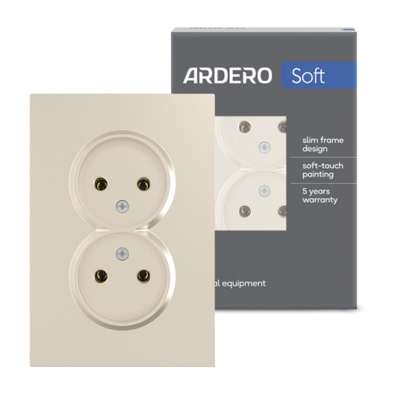Розетка подвійна без заземлення шампань 16А Soft ER112-C ARDERO 80823