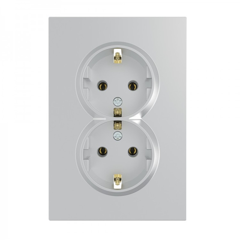 Розетка двойная с заземлением серебро 16А Soft ER122-S ARDERO 80798