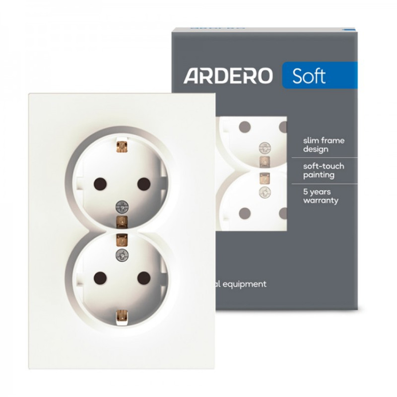 Розетка двойная с заземлением белый 16А Soft ER122-W ARDERO (без рамки) 80720