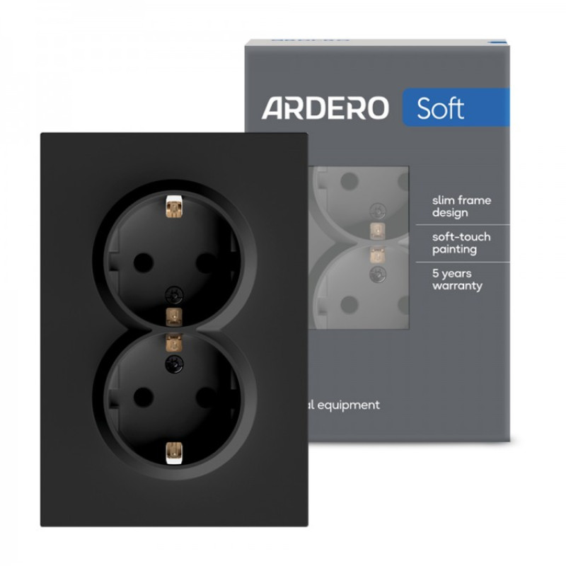 Розетка двойная с заземлением черный 16А Soft ER122-B ARDERO (без рамки) 80746