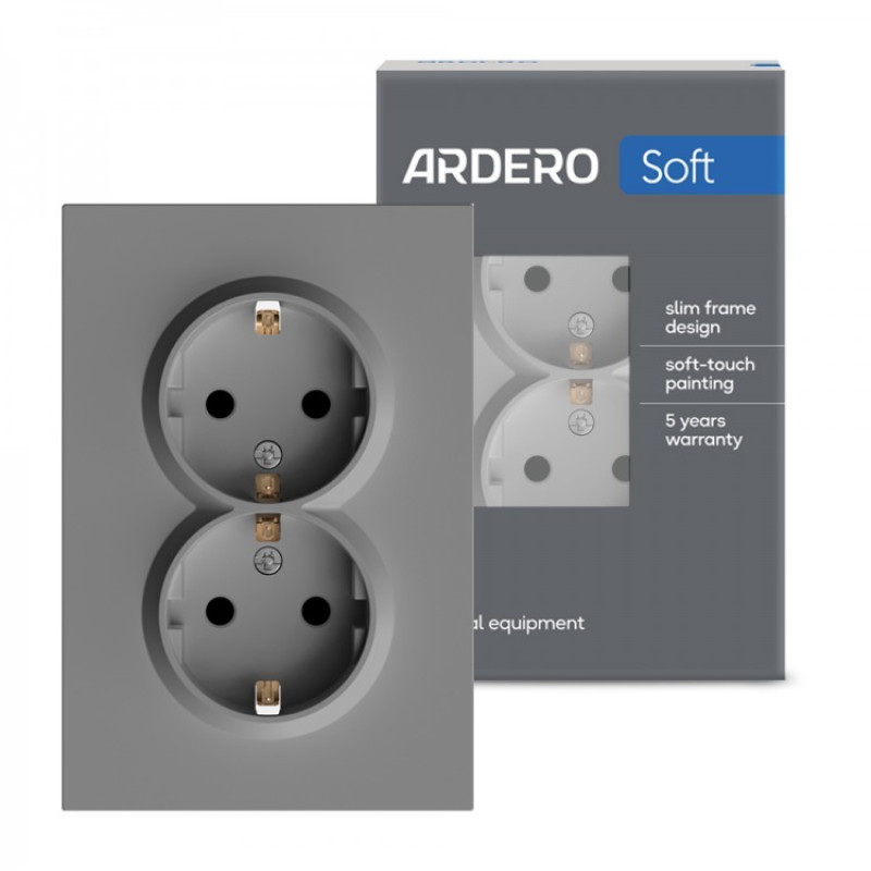 Розетка двойная с заземлением серый 16А Soft ER122-G ARDERO (без рамки) 80772