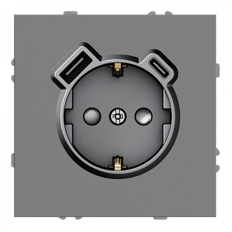 Розетка із заземленням 16А із USB-A 18W та Type-C 20W, механізм сірий Soft ER123USB-G ARDERO (без рамки) 80776