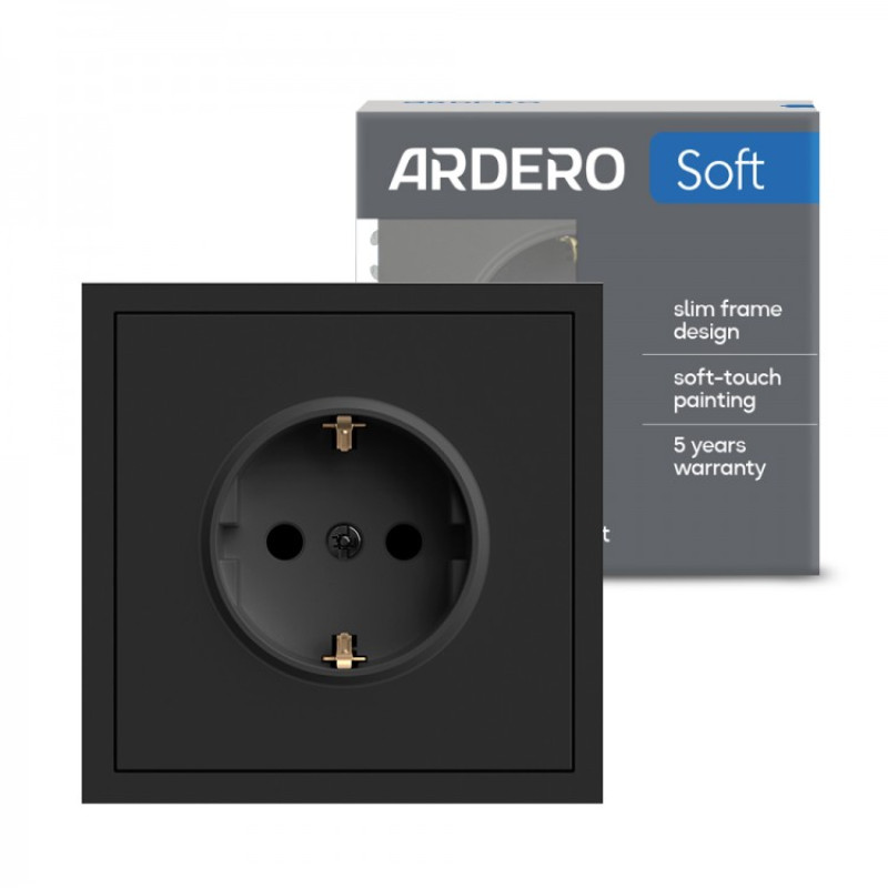 Розетка с заземлением, механизм черный 16А Soft ER121-B ARDERO (без рамки) 80743