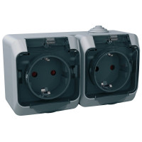 Розетка двойная с ж/к, шторками и прозрачной крышкой серая Cedar Plus IP44, Schneider Electric