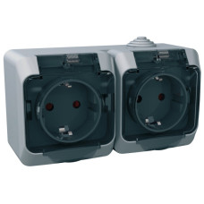 Розетка подвійна з з/к, шторками та прозорою кришкою сіра серія Cedar Plus IP44, Schneider Electric