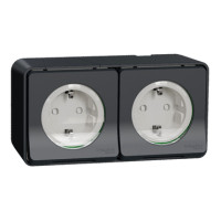 Блок із двох розеток Schneider Electric PC Mureva Styl із зазем. та шторками IP55 Чорний MUR36029