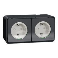Блок із двох розеток Schneider Electric PC Mureva Styl із зазем. та шторками IP55 Чорний MUR36029