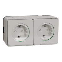 Блок из двух розеток Schneider Electric ЧП Mureva Styl с зазем. и шторками IP55 Белый MUR39035