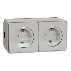 Блок із двох розеток Schneider Electric ПП Mureva Styl із зазем. та шторками IP55 Білий MUR39035