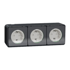 Блок із трьох розеток Schneider Electric PC Mureva Styl із зазем. та шторками IP55 Чорний MUR36038