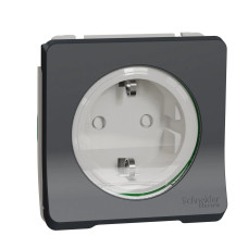 Механізм розетки Schneider Electric ЧП Mureva Styl із заземленням та шторками IP55 Чорний (MUR36134)