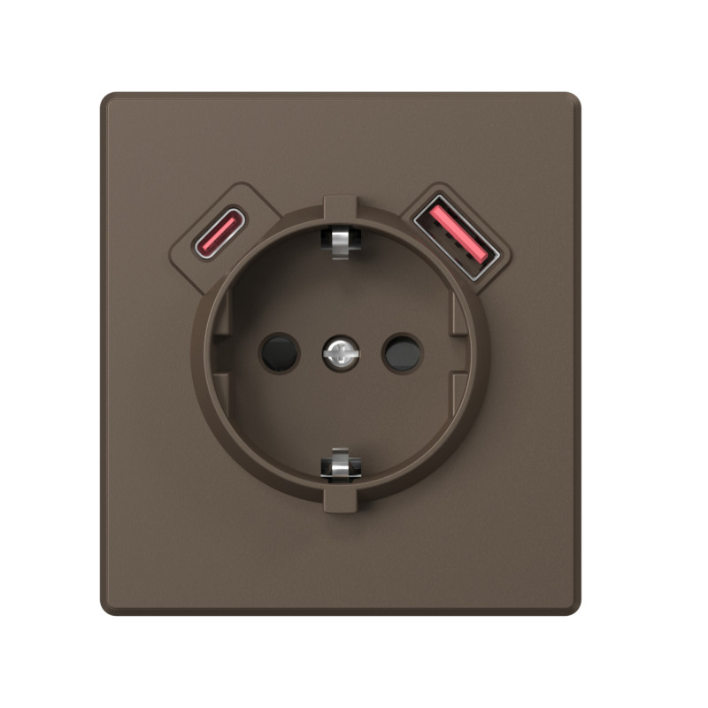 Розетка одинарна із заземленням USB-A+C 20W мокко VIDEX NOTA (VF-NT-SK1GUC-BR)