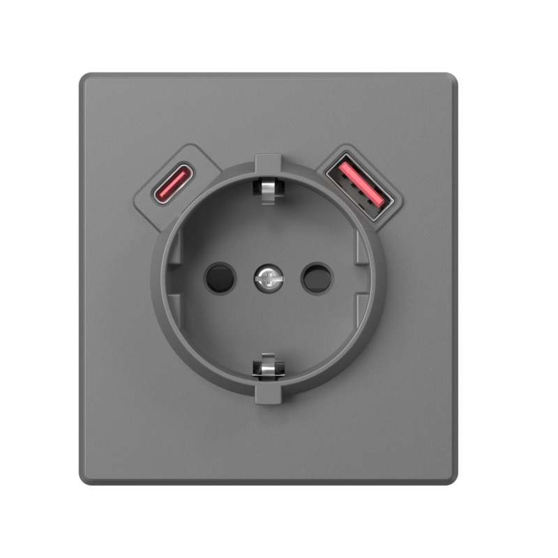 Розетка одинарна із заземленням USB-A+C 20W сірий графіт VIDEX NOTA (VF-NT-SK1GUC-GR)