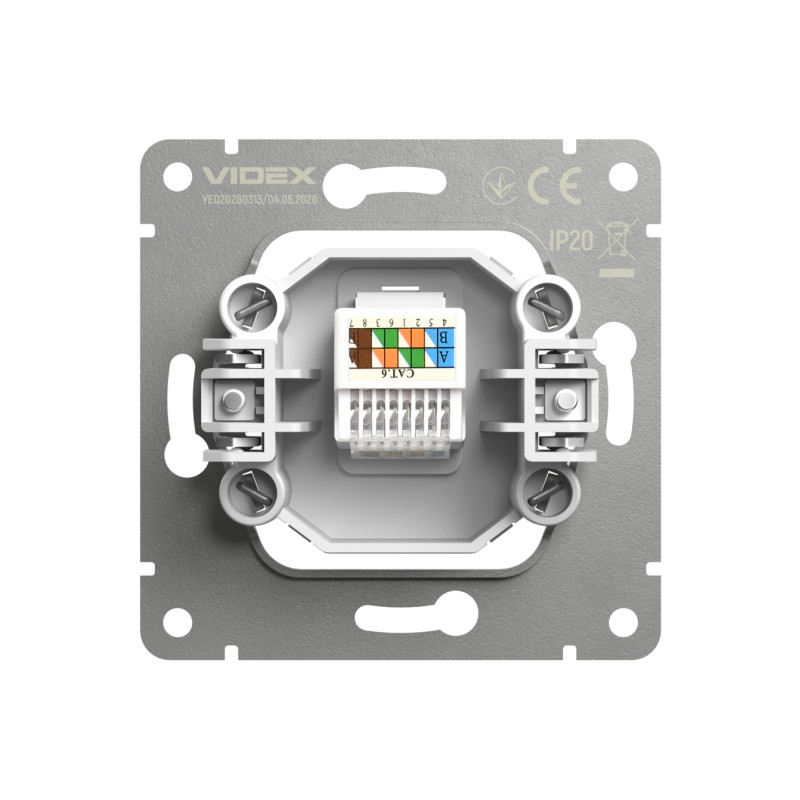 Розетка CAT6e одинарная компьютерная серый графит VIDEX NOTA (VF-NT-SK1PC6-GR)