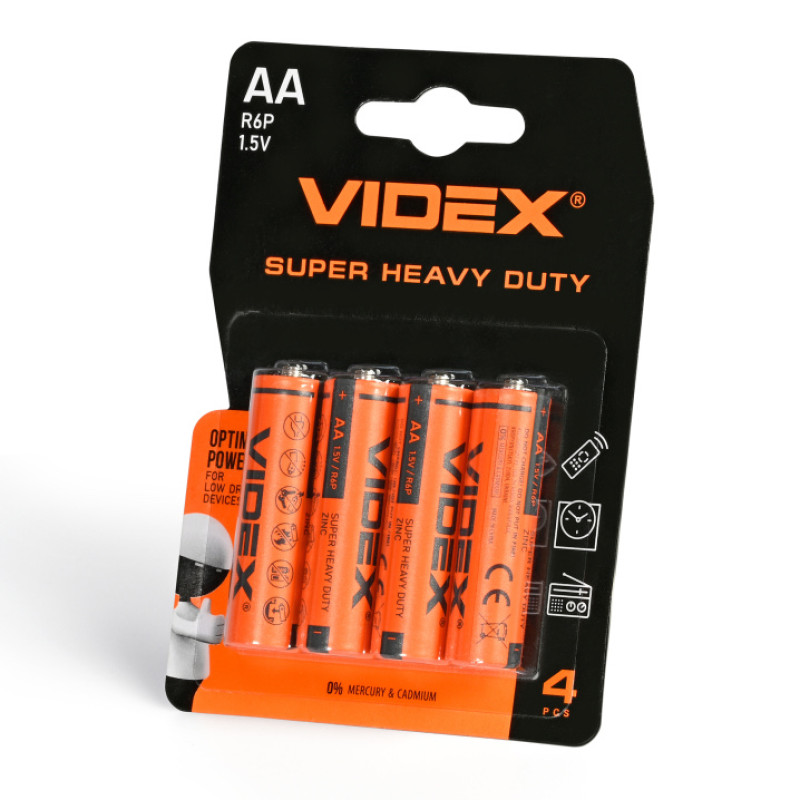 Батарейка сольова VIDEX R6P/AA 4шт BLISTER (1шт)